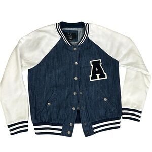 IRIS LETTERMAN Varsity Jean Bomber Jacket sz L A282